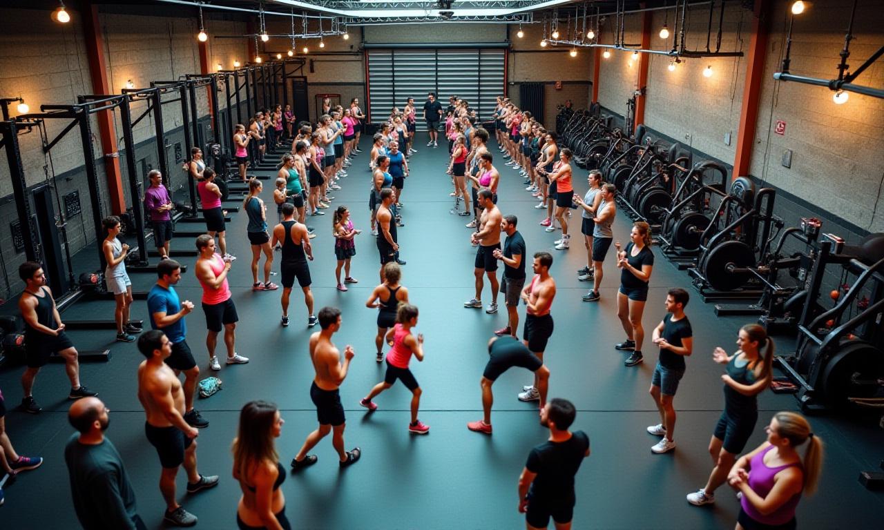 An elevated view of the entire gym floor during a busy afternoon.