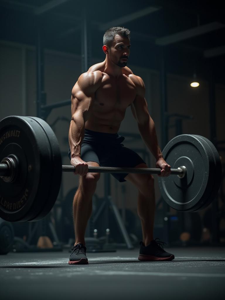 A focused athlete performing a heavy deadlift in the strength zone.